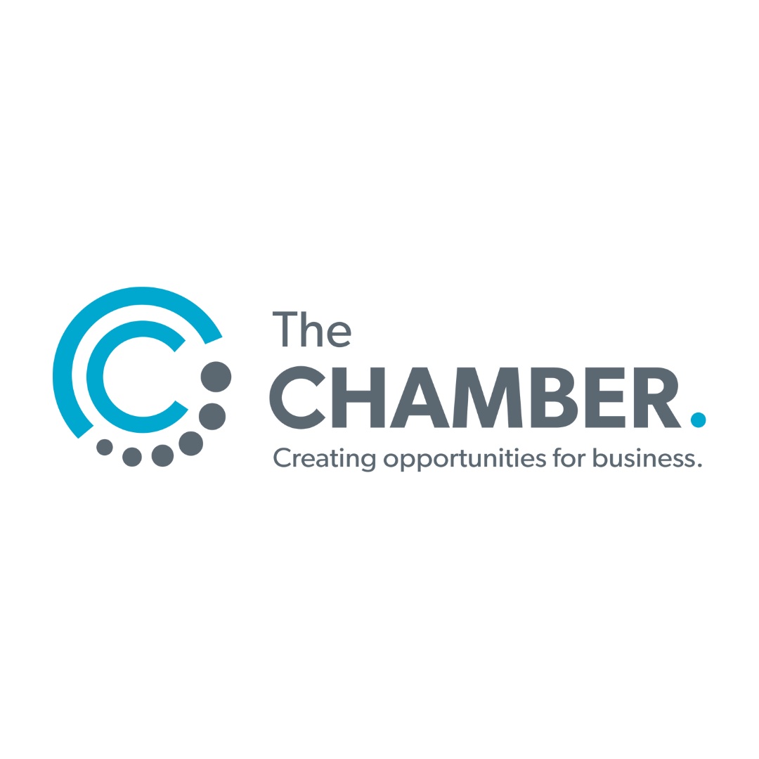 RHMH Logo of The Chamber, featuring a stylized blue 'C' with gray dots forming a partial circle, accompanied by the text "The Chamber. Creating opportunities for business" in Timmins Ontario. Heating And Air Conditioning
